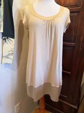 Express Women’s Short Sleeve Scoop Neck Dress in Beige